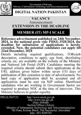 New Ministry of Information Technology and Telecommunication Jobs in Islamabad 2024