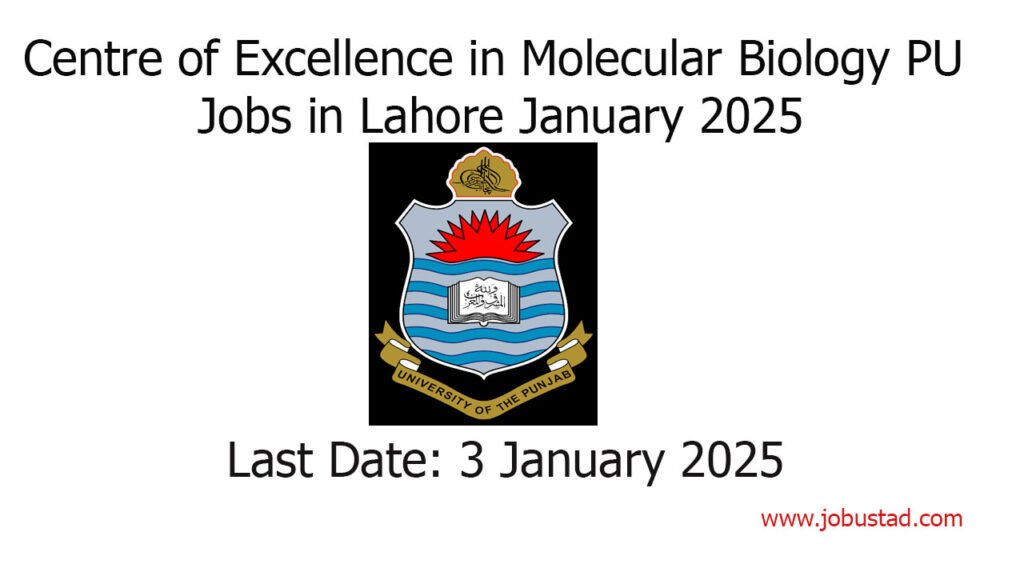 Centre of Excellence in Molecular Biology PU Jobs in Lahore January 2025