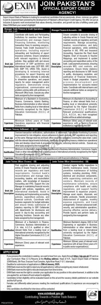 Exim Bank Jobs In Islamabad January 2025 Advertisement