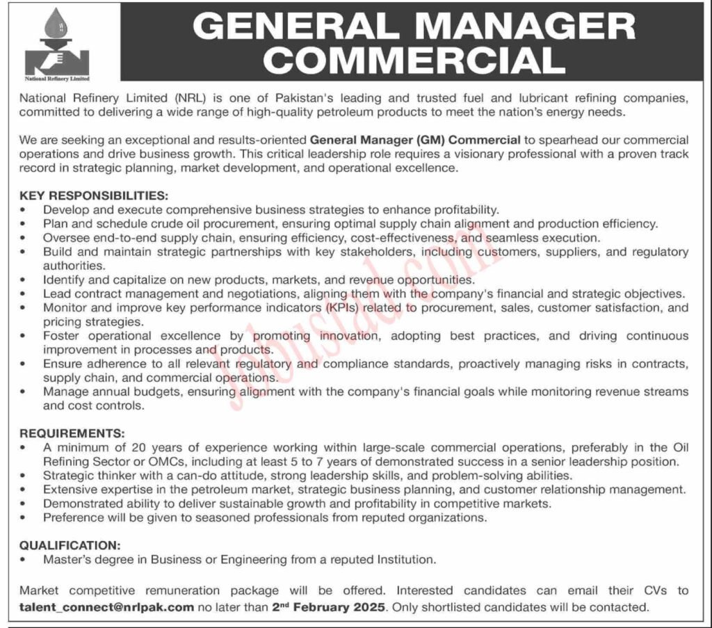 General Manager Jobs in Karachi January 2025