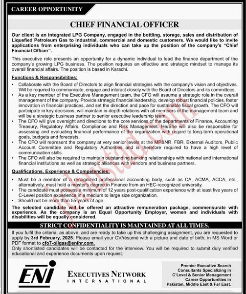Latest Chief Financial Office Jobs in Karachi January 2025