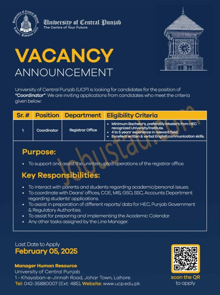 Latest Coordinator Jobs in Lahore January 2025