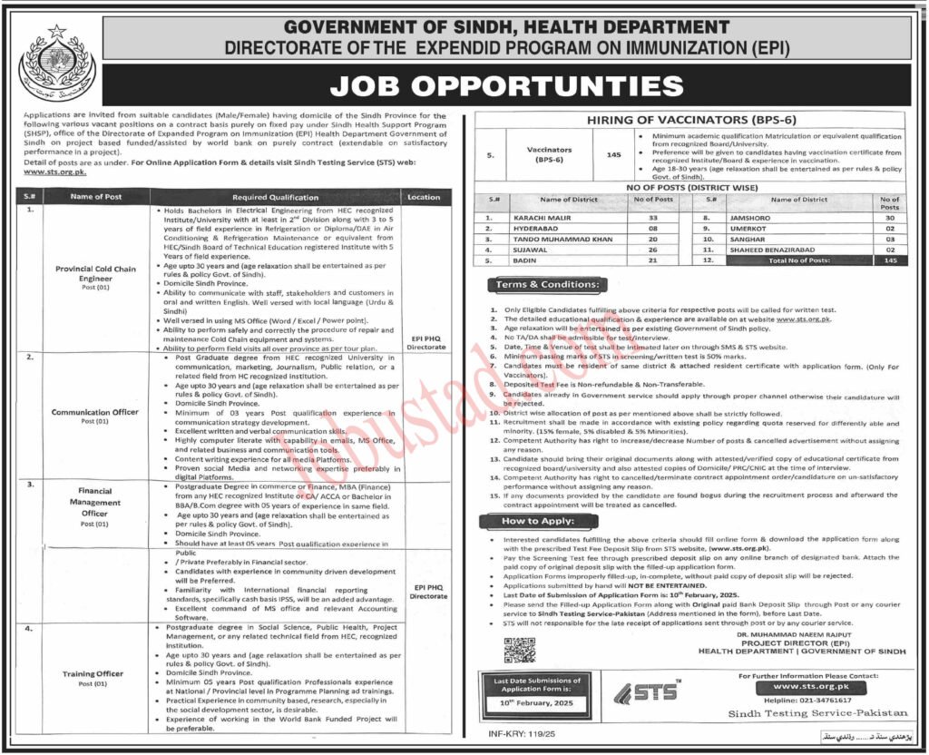Latest Health Department Jobs In Sindh January 2025 Advertisement