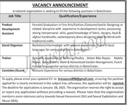 Latest National Organizational Jobs In Balochistan January 2025 Advertisement
