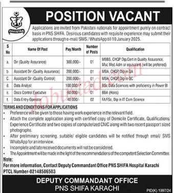 Latest PNS Shifa Hospital Jobs In Karachi January 2025 Advertisement