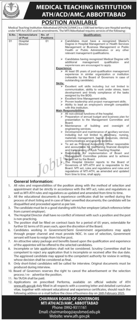 Medical Teaching Institution Jobs In Abbottabad February 2025