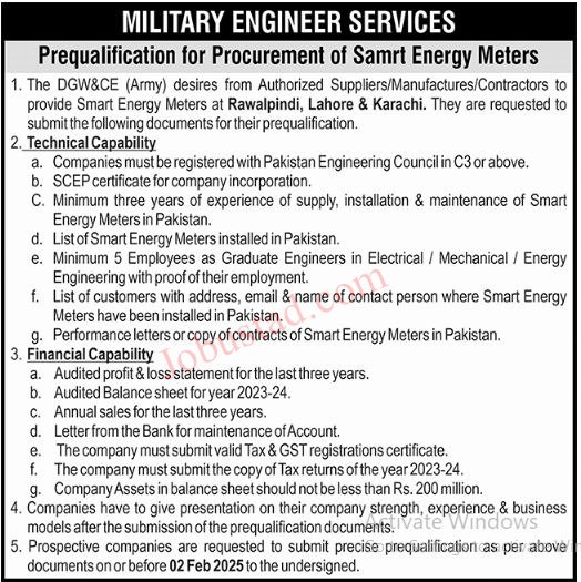 Military Engineer Services Jobs In Karachi January 2025 Advertisement