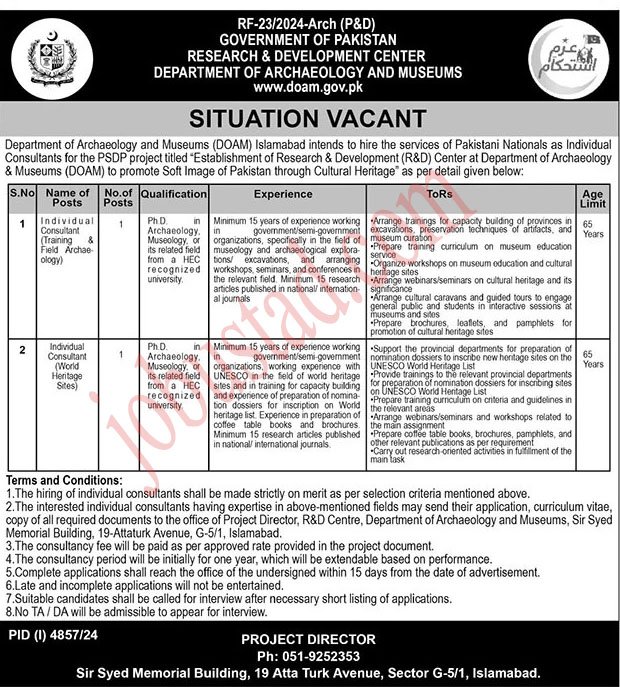 New Department of Archaeology and Museums Jobs in Islamabad January 2025