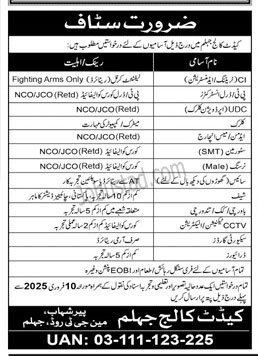 New Jobs In Cadet College Jhelum January 2025 Advertisement