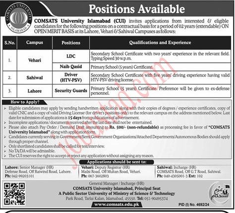 New Jobs in COMSATS University Islamabad January 2025
