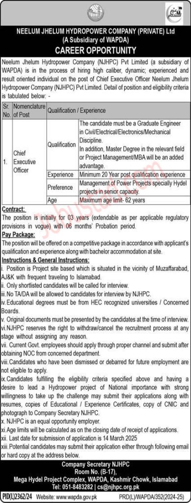 Latest WAPDA Jobs