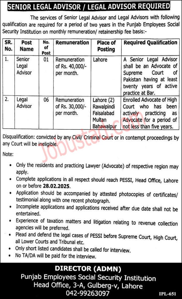 Punjab Employees Social Security Institution Jobs February 2025