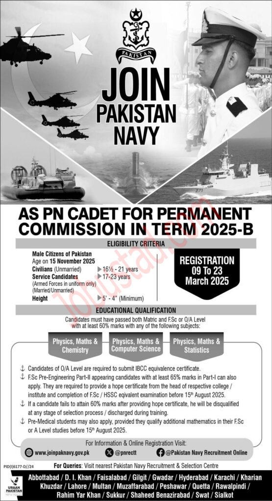 Join Pak Navy as PN Cadet for Permanent Commission in Term 2025-B 