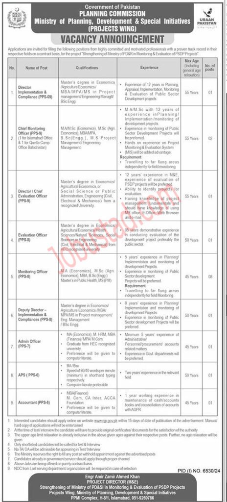 Ministry of Planning Development & Special Initiatives Jobs in Pakistan March 2025